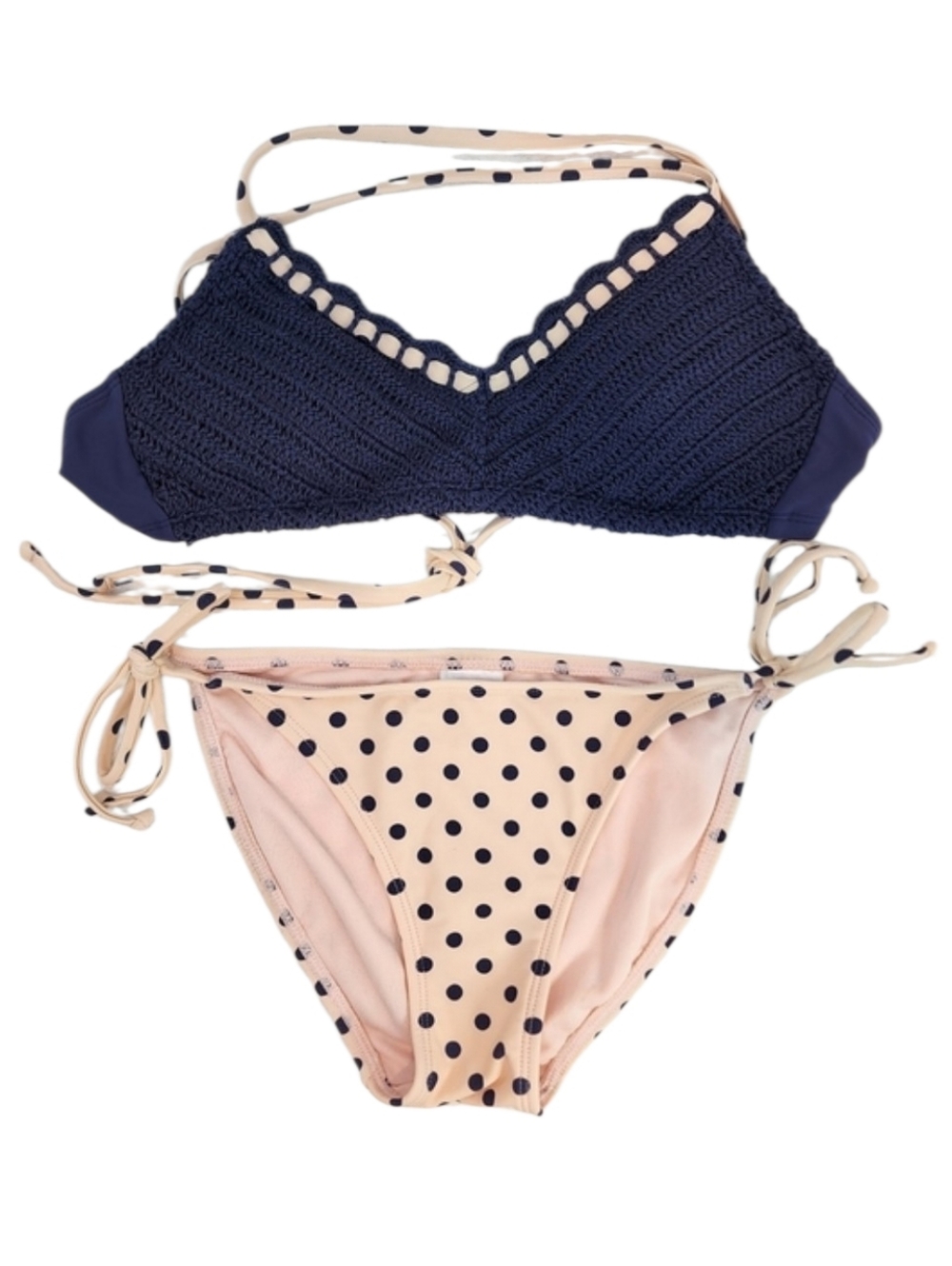Xhilaration Bikini Set Women's Size Small Medium Polka-dot Crochet Swimwear